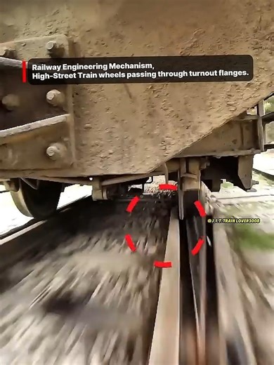 Railway Engineering Mechanism+High-Street Train wheels passing through turnout flanges.#shorts