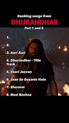 Ranking songs from DHURANDHAR Parts 1 and 2