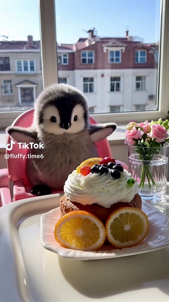 Fluffy Love: Cute Penguin Orange Cake Moments