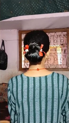 Double Bow Bun Hairstyle ✨💚 #hairstyle #double #bow #easyhairstyles #shorts