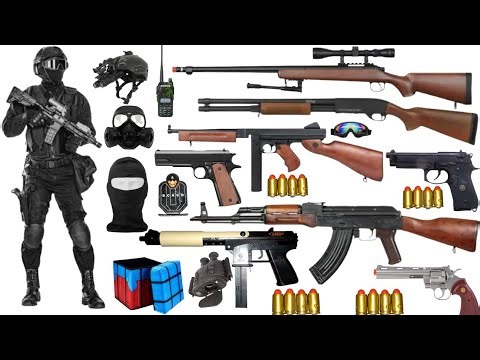 Special Forces Military Toy Gun Set Unboxing, SMG, AK47, 98K Sniper Rifle, Beretta M9, Colt 1911 toy