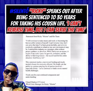 DRAMA 🗞TEA🍵 MESSY🍽 on Instagram: "#majmobers: Looks like Ricky L. Hawk also known as #Silentó has spoke out for the first time after being sentenced to 30 years for taking his cousin life. He stated that he would continue to make music and become the best version of hisself. He included “I pray for growth, evolution, and the ability to find forgiveness for myself and for this entire situation. God bless y’all.” Extra information ~ 👀 —🔔— 𝑴𝑨𝑲𝑬 𝑺𝑼𝑹𝑬 𝑻𝑶 𝑻𝑼𝑹𝑵 𝑶𝑵 𝑷𝑶𝑺𝑻 𝑵𝑶𝑻𝑰