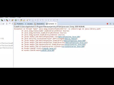 Solución de error Java3D con librería cargada (no j3dcore-ogl in java.library.path)