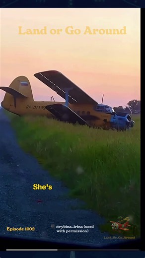 The Sunset Landing. An-2 forced landing beside a Russian highway. pilot avoids traffic