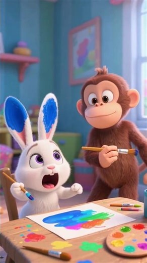 Cheeky Monkey vs Cute Rabbit 🐰🐵 🤪 – Paint Chaos #rabbit #monkey #cuteanimals