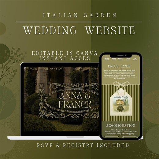 Italian Garden Wedding Website, Canva Editable, Tuscany Botanical Theme (digital Download) - Etsy