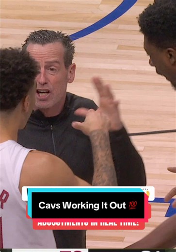 Incredible all-access moment in the @Cleveland Cavaliers huddle as Thomas Bryant, Tyrese Proctor, and Coach Kenny Atkinson work out strategy adjustments in real-time 💯 #NBA #basketball #Cavs #coach