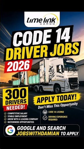 300 Code 14 Driver Jobs 2026 | Time Link Cargo Is Hiring – Apply Today! 🇿🇦 #shorts