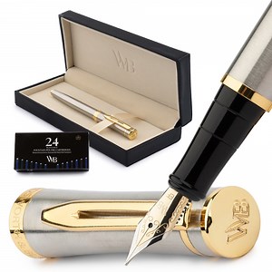 Wordsworth & Black Fountain Pen, Extra Fine Point Ink Pens, Silver Gold - Refillable, Calligraphy