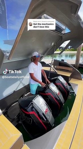 Replying to @K. Green Jeff from The Helm Yacht Group & importter of Rio Yachts is a solid 6ft & had no issues with this Daytona 50L & showing the servicability of the inboard outboards #boats #boatlife #fishtok