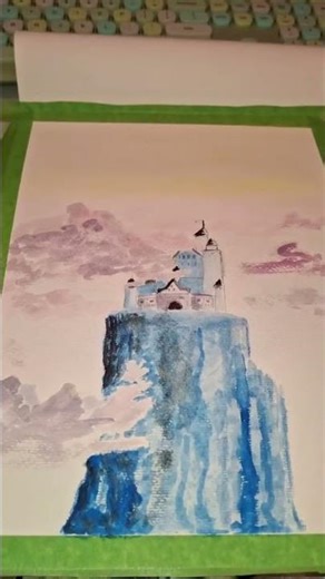Painting a Castle on a Cliff with Watercolor. Step-by-Step #shorts
