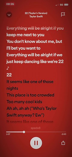 22 - Taylor Swift Lyrics and Speed Up Versions