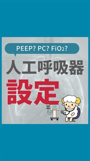 ひつじ@定時で帰る呼吸器内科医 on Instagram: "人工呼吸器の設定を理解するたった1つのコツ【呼吸器内科医が解説】 「O2（酸素化）とCO2（二酸化炭素）を別の軸で分けて考える」ことが呼吸器設定のコツです。 🎯 O2（SpO2を上げたい）の調整 酸素化を改善したい場合は、この2つを調整します。 FiO2（吸入酸素濃度）を上げる。 PEEP（呼気終末陽圧）を上げる。PEEPは肺が虚脱するのを防ぎ、酸素化を改善する効果があります。 🎯 CO2（PaCO2を下げたい）の調整 二酸化炭素を排出したい場合は、分時換気量（MV）を増やすことを目標にします。 MVは「一回換気量（TV） × 呼吸回数（RR）」で求められます。 TVを増やす：PC or PSを大きくし、吸気と呼気の圧の差を広げます。 RR（呼吸回数）を増やす。 設定は患者さんの治療効果に直結します。この2軸でしっかり理解しましょう！ #人工呼吸器設定 #O2CO2 #PEEP #分時換気量 #PCV #PS #呼吸管理"
