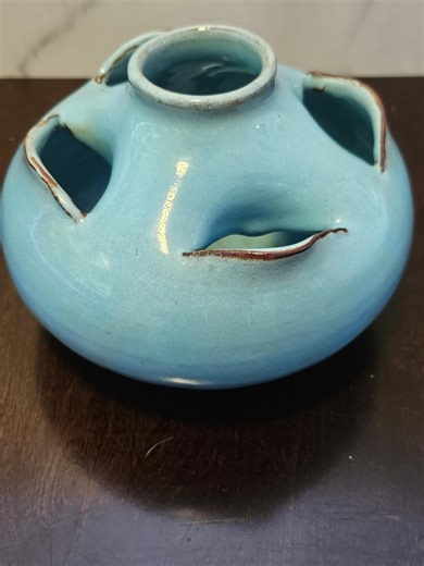 Vintage Studio Pottery Flower Frog Vase – Turquoise Blue Ceramic Ikebana Style Vessel - Etsy