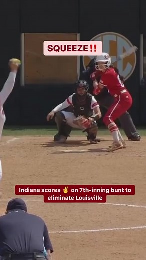 Indiana Softball scored two on a 7th-inning safety squeeze to rally and advance to the Knoxville Regional final. 😲 | Big Ten Network