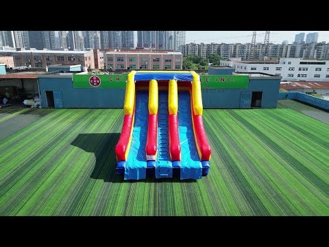 Double the Fun! High-Throughput Dual Racing Slide with Center Climb! Chinee Inflatables T8-7503