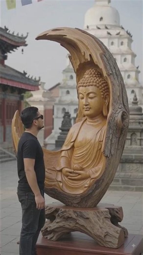 🌕 Divine Calm of Buddha 🙏 | Incredible Wood Carving Masterpiece 🪵✨ #Shorts