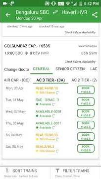 Get Same Train Alternates on ConfirmTkt-IRCTC train Booking, Indian Rail Train PNR Status.