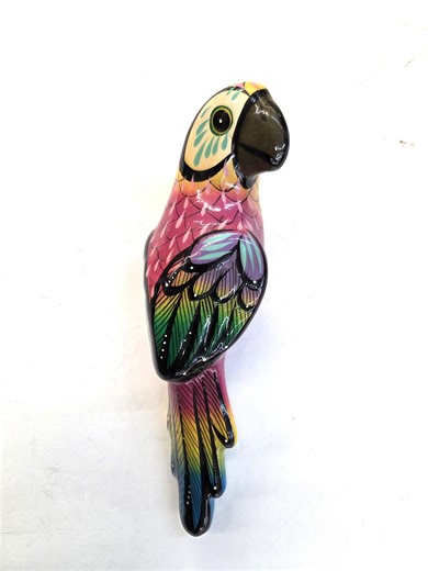 Beautiful 9" Hanging Parrot on Metal Perch, Handmade, Hand-painted, Ceramic Birds Made by Mexico Artisans. Free Shipping - Etsy