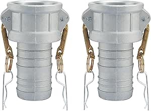 2PCS 2" Lightweight Camlock Fittings Type C with Brass Handles - A380 Permanent Mold Aluminum, Cam Lock Corrosion-Resistant Coupler & Hose Shank for Water/Oil Flow Systems
