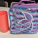 3PCS Girls Mermaid Rolling Backpack, Kids Sequin Wheeled Bookbag With Lunch Box, Water-Resistant Roller School Bag For Elementary Preschool Toddler - Purple