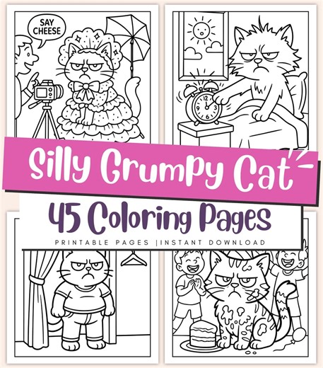 Silly Grumpy Cat Coloring Pages for Kids – Unlucky Kitty Art, Funny Pet Mood Printable - Etsy Canada