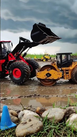 ⛈️ RC Heavy Equipment in a Storm! Loader, Mixer & Roller Tackle the Mud! 🚜