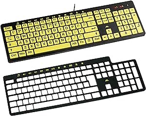Clevy ALT ClearKeys Keyboard and Keyguard Combo - Large Print High Contrast USB Wired Keyboard for Visually Impaired + Custom Keyguard for Temporary or Permanent Motor Skill Difficulties