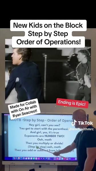When I was on @OnAirWithRyan he asked if i cound make a song about PEMDAS to @New Kids on the Block! He said he might get one to sing it. And it might be happening! Listen Thursday July 13th for the interview! #nkotb #stepbystep #pemdas #orderofoperations #teachwithmrc #math #maths #elementary #onairwithryan #ryanseacrest #CapCut #80s #90s #boyband #boybands