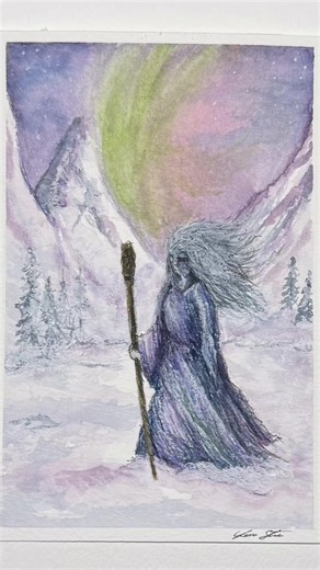 Winter watercolor #relaxingvideos #watercolorpainting #artistsoftiktok #cailleach #wintergoddess