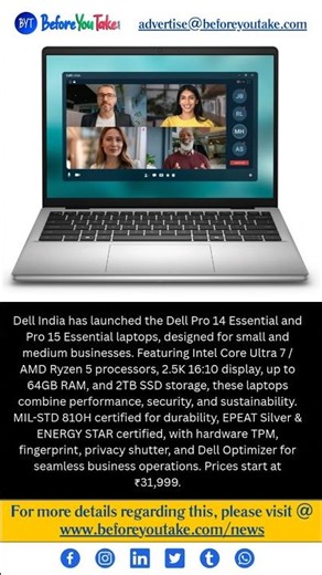 Dell Launches Pro 14 and Pro 15 Essential Laptops for SMBs with Strong Performance, Security #yt