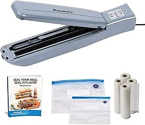 PowerXL Duo NutriSealer Food Vacuum Sealer Machine with Vacuum Seal Bags & Rolls, Double Airtight Sealing with Built-in Cutter, Small Snack Bag Capability, Lab Tested, LED Indicator Lights (Slate)