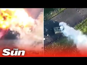 Russian tank drives straight into row of Ukrainian mines and explodes
