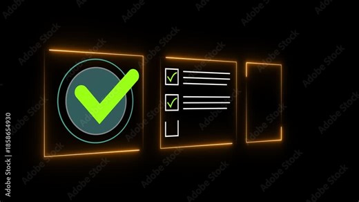 Digital checklists for business certification and quality assurance. Streamline verification processes with performance audits and document workflow in 4k animated motion