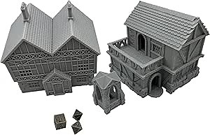 Generic Little Town Houses Scene, Terrain Scenery for 18-22mm Miniatures Wargame, 3D Printed and Paintable (Classic Edition), Small
