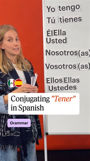 Learn Spanish with Babbel on Instagram: "Conjugate the Spanish verb ‘tener’ to say what you and others have ✨ #LearnSpanish #SpanishGrammar #ToHaveinSpanish #SpanishVerbs #SpanishLesson #SpanishTeacher"