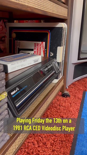 Friday the 13th on CED videodisc. . . . #Fridaythe13th #JasonVoorhees #physicalmedia #ced #videodisc #vintage #vintagevideobasement #sony #trinitron #vintagevibes #horror #crt #asmr #vintageaesthetic #80s #80saesthetic #vintageelectronics #80shorror