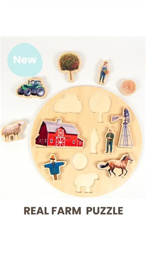 ANDREU Toys on Instagram: "🚜👨🏻‍🌾Natural wooden educational puzzle that combines learning with symbolic play. 🐑🐴Its 10 fitting pieces with realistic photographs represent elements of life on a farm and can stand upright, allowing children not only to exercise hand–eye coordination and spatial logic but also to imagine and recreate rural-life scenes. Product size: 30 x 30 x 1.5 cm ________ 🚜👨🏻‍🌾Encaje educativo de madera natural, que combina el aprendizaje con el juego simbólico. 🐑🐴Sus