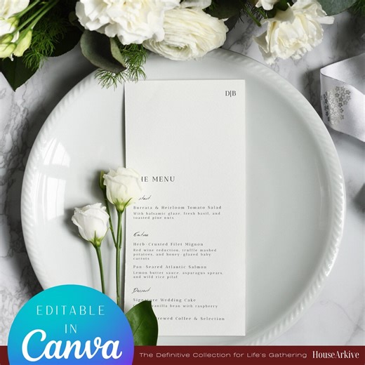 Wedding Menu Template, Modern Script Minimalist Canva Menu, Digital Download - Etsy