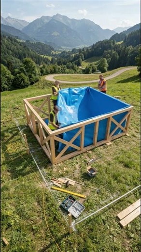 Building a DIY Pool on a Mountain ⛰️🏊‍♂️ (Wait for the Result!) #pool #diy #mountainview #diycrafts