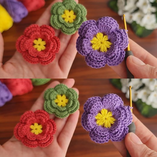 126K views · 1.4K reactions |  Easy Crochet Mini Flower Tutorial | Beautiful 3D Layered Crochet Flower  #crochet #flowers #fblifestyle | Crochet knitting love | Facebook