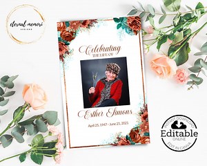 Modèle de service commémoratif, modèle de programme funéraire modifiable, programme commémoratif rose rose et or, ordre de service, programme nécrologique - Etsy France