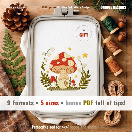 Mushroom Machine Embroidery Design. Toadstool Embroidery File - Etsy