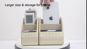 Remote Control Holder with 5 Compartments,PU Leather Remote Holder Compatible with Fire TV Remotes, Media Player Remotes, Heater Controllers, and Air Conditioner Remote Controls(Blue-flowering)