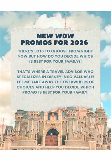 ‼️New WDW 2026 Promos‼️ 🍽️ Get A Free Dining Plan w/ purchase of a non-discounted 4 night/4 day park hopper package (dates for June 28th-Oct. 3rd, Oct. 19th-Oct. 31st, & Dec. 6th-Dec. 21st) ✨4 Day, 4 Park Magic Ticket (1 park per day ticket to all 4 parks) starting at $109 per day (May 26th-Sept. 26th) 🏨 Save up to 30% on Rooms (July 30th-Oct. 3rd) 🏨FL Residents: Save up to 35% on Rooms (July 30th-Oct. 3rd.) ⭐️New Bounceback Offers⭐️ 🏰WDW Guests Save Up to 25% Voyage Fare for Select Disney C