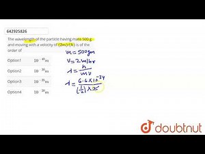 The wavelength of the particle having mass 500 g and moving with a velocity of (2 m)/(h) is of t...