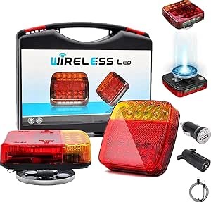 Wireless Magnetic LED Trailer Light Set ，Ip67 Waterproof Wireless Trailer Lights Kit, Portable for Pickup Trucks, SUVs, Boats, RVs and More