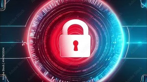 Advanced interface graphics show an artificial intelligence system focused on digital security.Concept protection against unauthorized access.