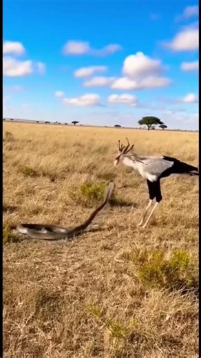 Secretary Bird vs Snake Real Time African Savanna Encounter No Slow Motion