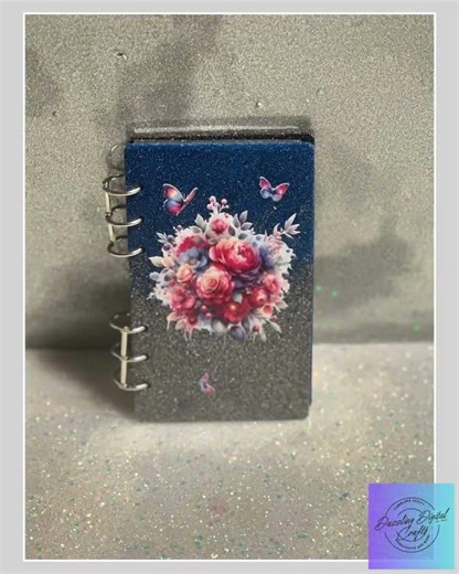 Notebook Blue Silver Paw Prints Flowers